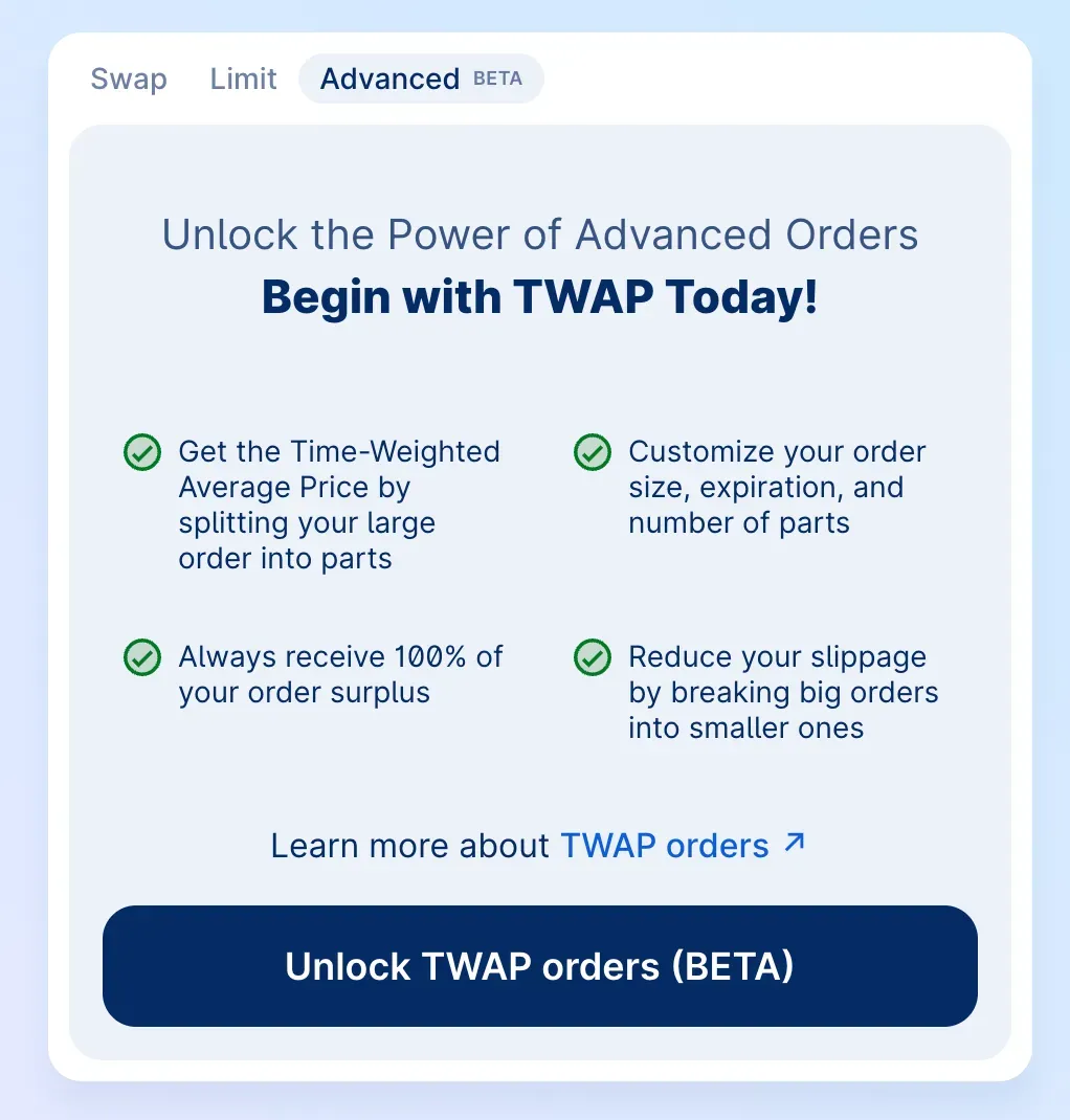Cover image for article: How to use CoW Swap’s TWAP orders via Safe Wallet